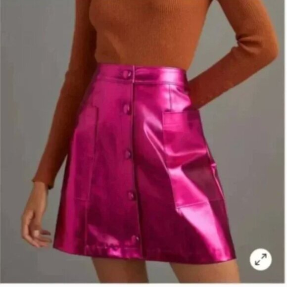⭐️ Maeve Metallic Hipster Boho Peasant Hippie Art Farm Modern Button Chic Skirt - Picture 1 of 3